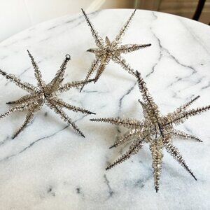 Vintage Set of 3 Coil Tinsel Wire Wrap Star Silver Christmas Ornament Vintage 3D